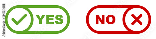 Yes and No Choice Signs. Green Check Mark and Red Cross Symbols. Answer Options. Correct or Incorrect. Accept or Reject.