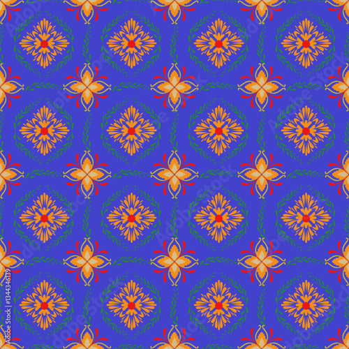 seamless damask pattern orange and blue