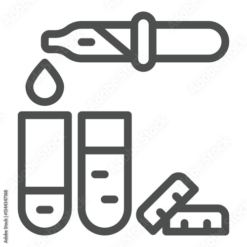 Flasks with pipette line icon, clinical research concept. Vector graphics. Medical test, experiment sign on white background, outline style icon for mobile or web design.