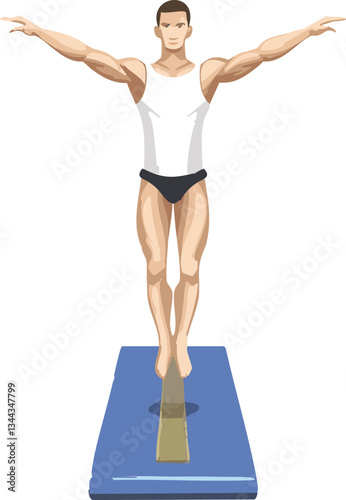 Gymnast on Balance Beam Vector Illustration. Male Gymnast Performing on Balance Beam. Artistic Gymnastics Vector – Balance Beam Pose