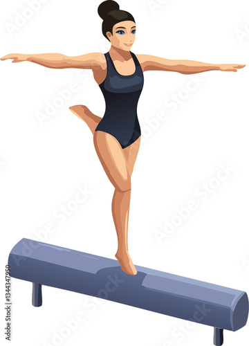 Gymnast on Balance Beam Vector Illustration. Female Gymnast Performing on Balance Beam. Artistic Gymnastics Vector – Balance Beam Pose