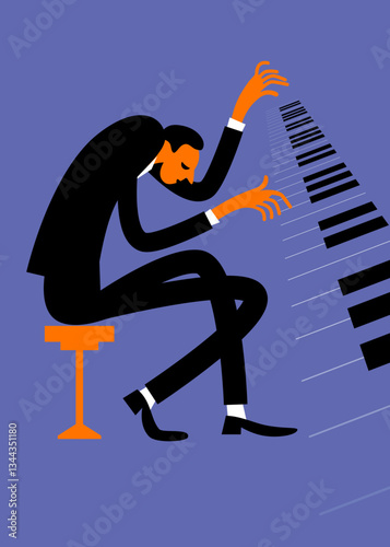 The pianist is playing, vector illustration, music festival poster design, concert flyer