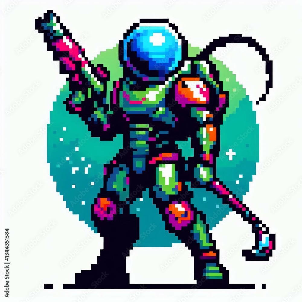 Fototapeta premium Pixel Astronaut Cosmic Combat Ready