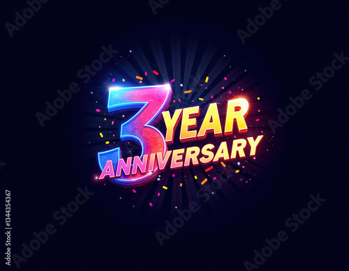 Vibrant 3 year anniversary celebration design with colorful confetti