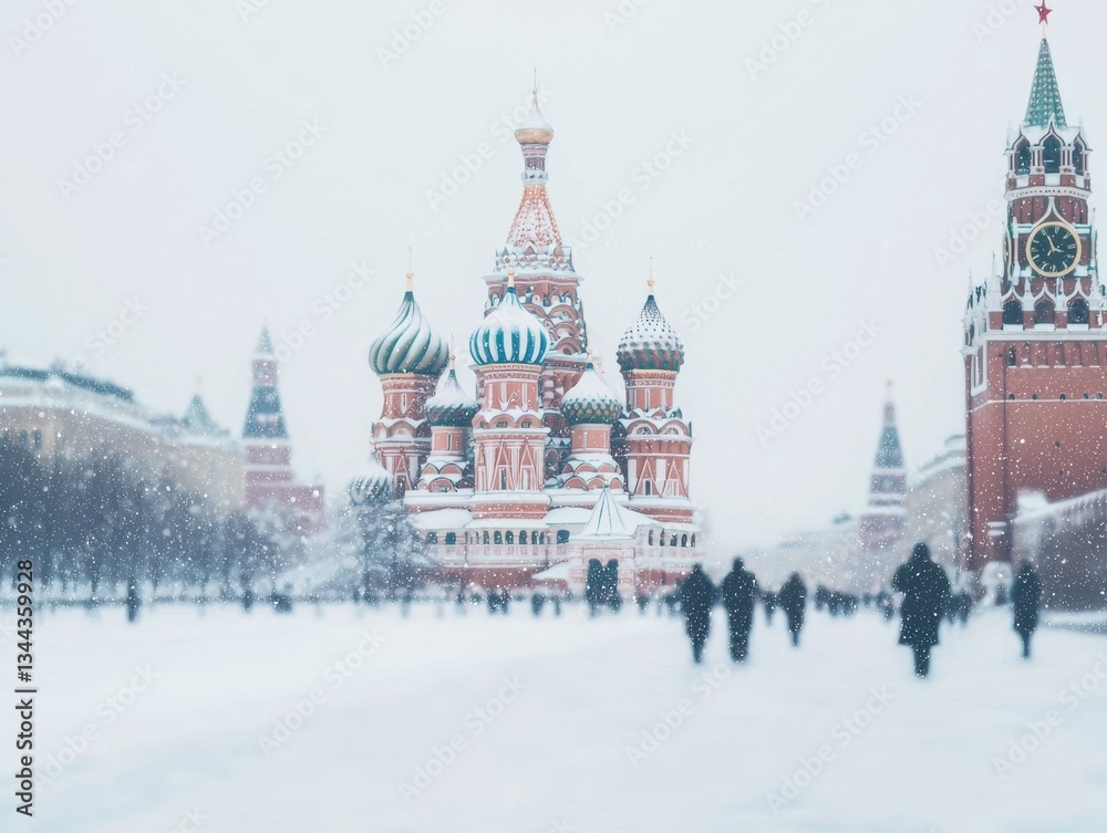 Obraz premium Snowfall in Red Square Moscow Captivating Winter Landscape Urban Environment Scenic Viewpoint