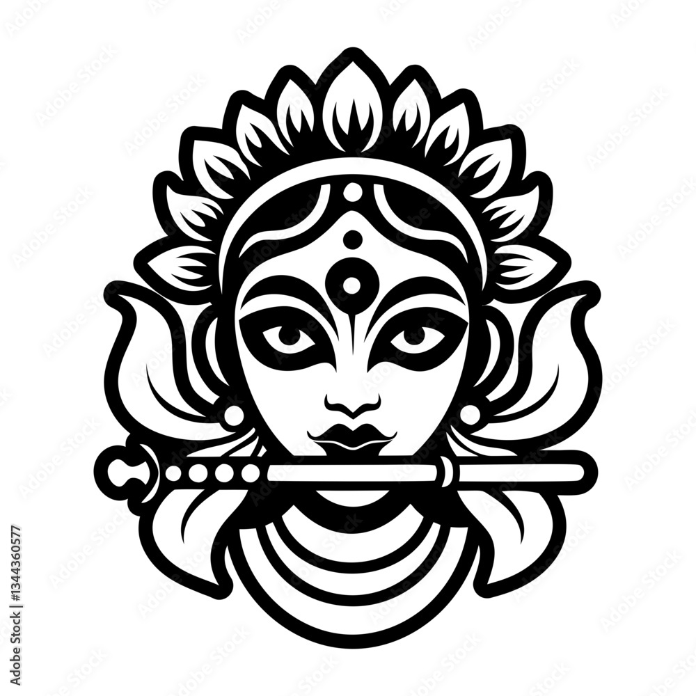 Obraz premium A solid style icon of krishna flute symbol