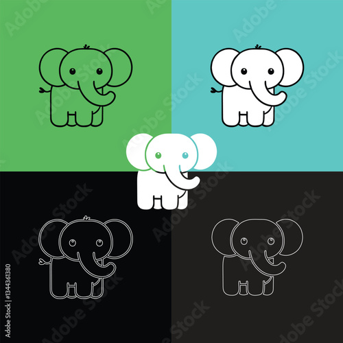Cartoon Elephant vector coloring page