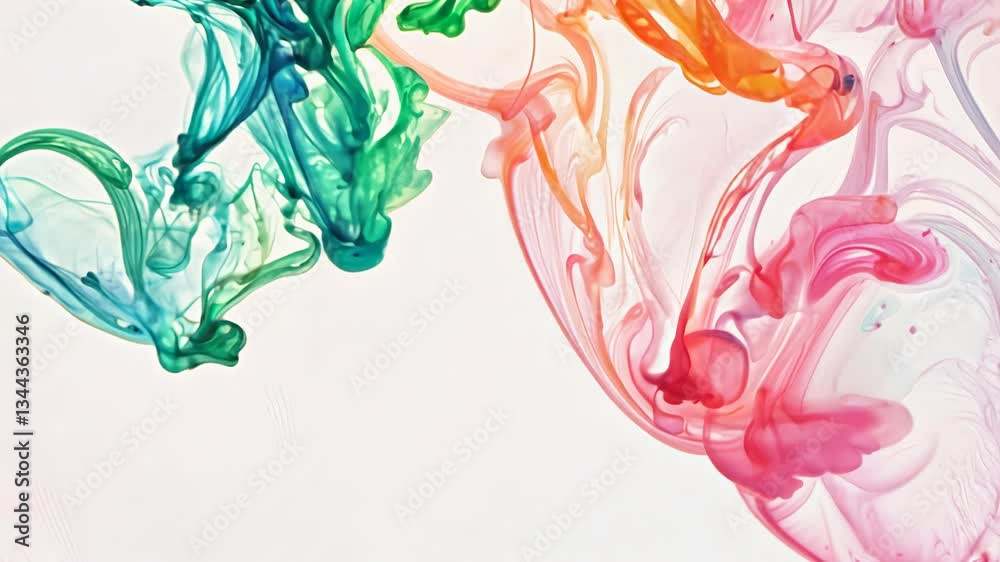 Colorful ink swirls mix fluidly in water, creating a mesmerizing dance of green, pink, and orange hues. The movement gives an artistic and dreamlike effect.
Colorful ink swirls mix fluidly in water, creating a mesmerizing dance of green, pink, and orange hues. The movement gives an artistic and dreamlike effect.