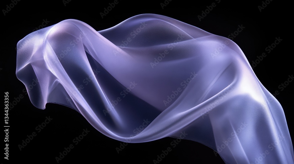 Fototapeta premium Flowing, translucent fabric against black background. Fluid, soft curves