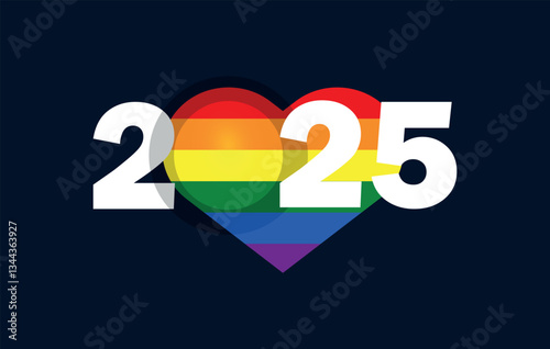 LGBT Pride 2025 Vector. Rainbow Heart, Equality Love Design. Editable image.