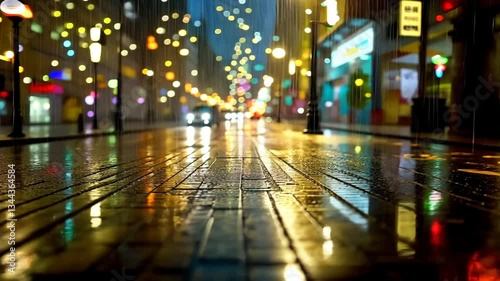 Wallpaper Mural A serene rainy street at night with vibrant reflections Torontodigital.ca