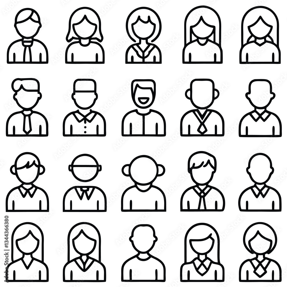 Vector set of business people icons with diverse user avatars for job and team illustration