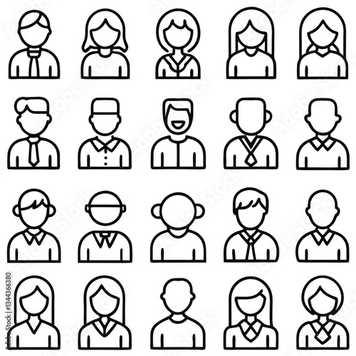 Vector set of business people icons with diverse user avatars for job and team illustration