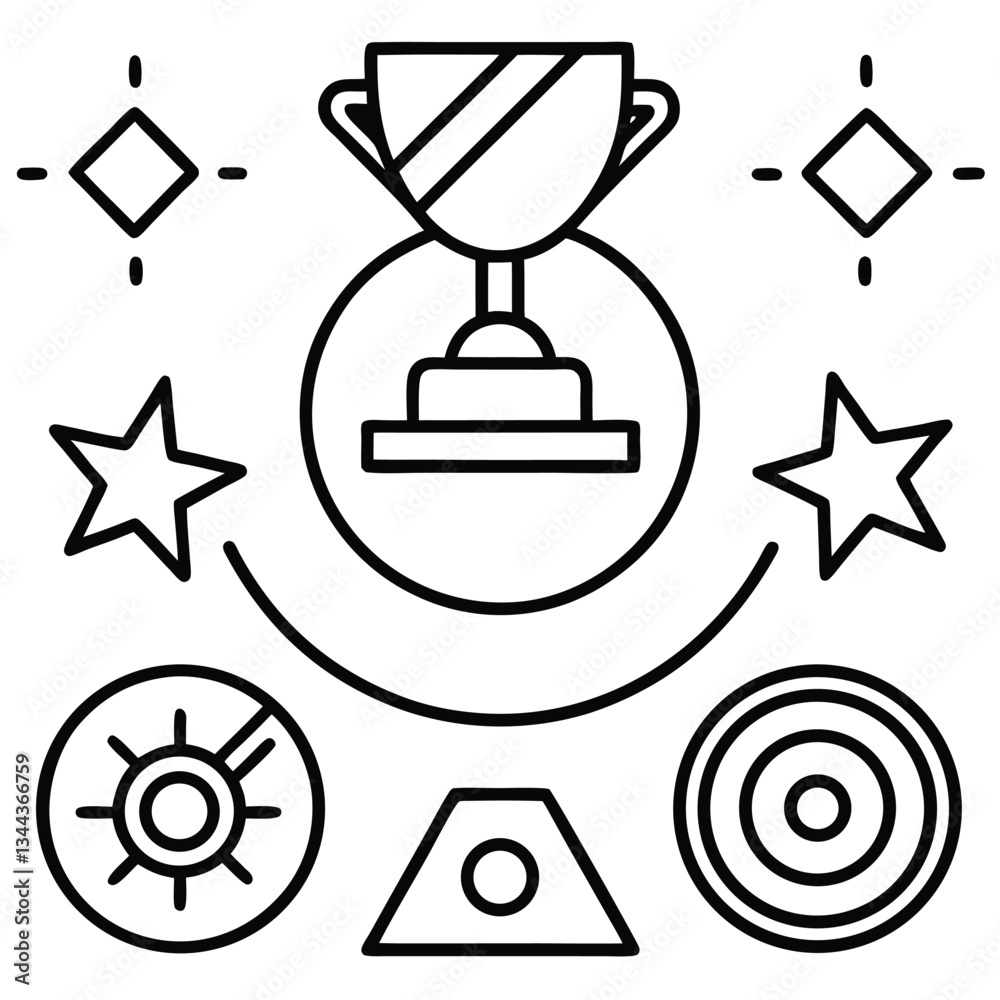 Vintage vector set of gold silver bronze award icons