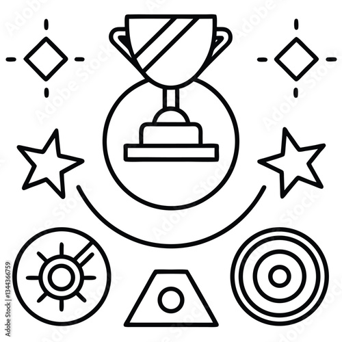 Vintage vector set of gold silver bronze award icons