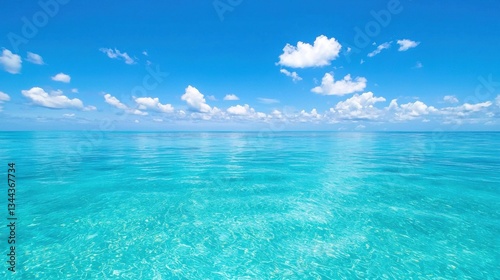 Tranquil Caribbean Sea with Clear Blue Water and White Clouds