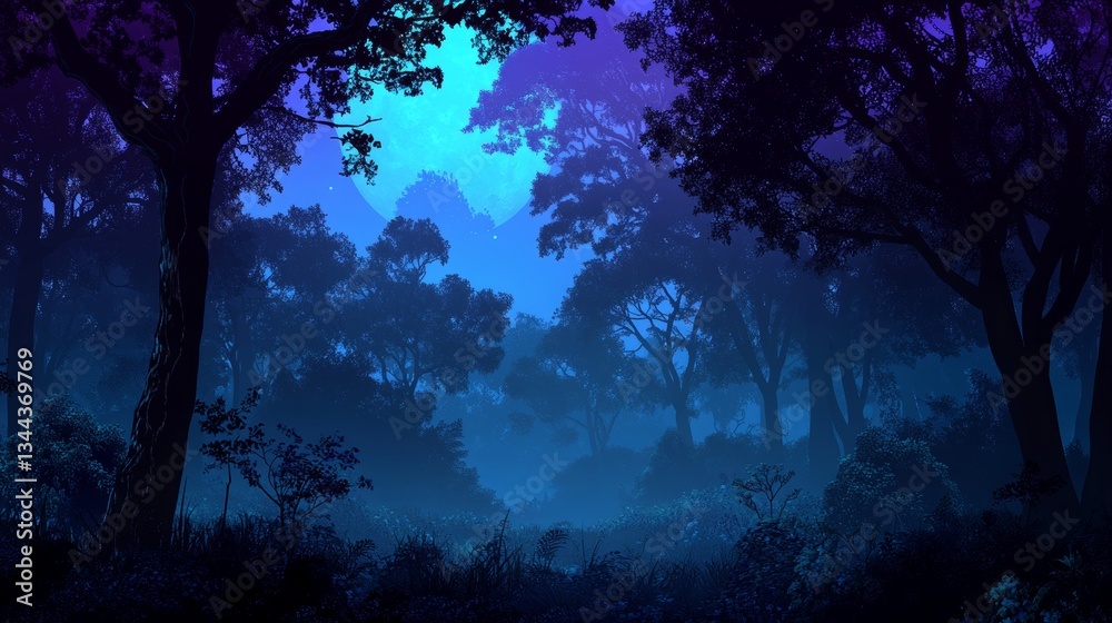 Fototapeta premium Halloween Trees illuminated by shafts of Moonlight that filter through the Branches