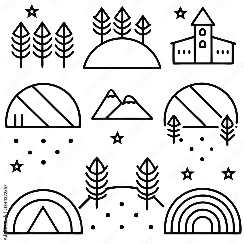 Fototapeta premium Camping Icons Set Vector Illustration