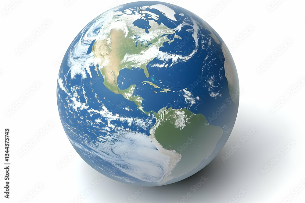 Obraz premium Rotating Earth, continents, clouds, white background, global concepts