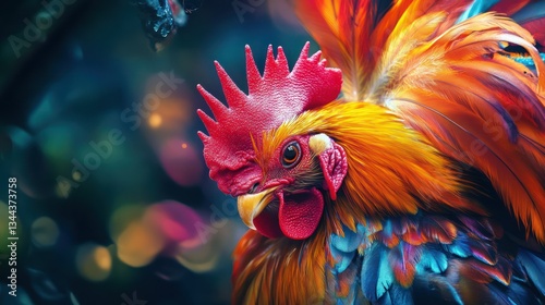 Vibrant Rooster Garden Portrait