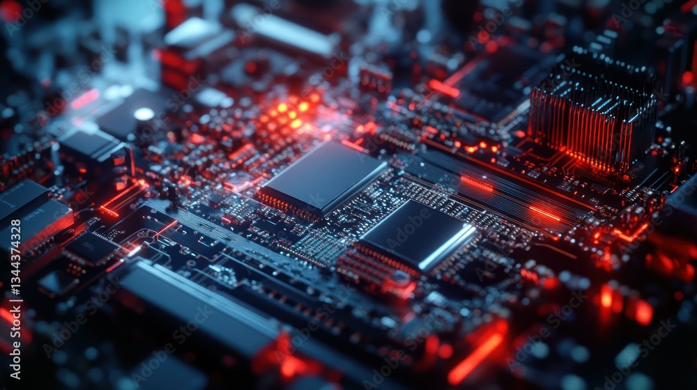 Red-lit Circuit Board, Tech Background Red-lit Circuit Board, Tech Background