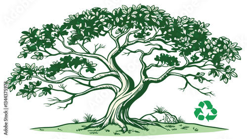 realistic tree illustration and eco friendly design