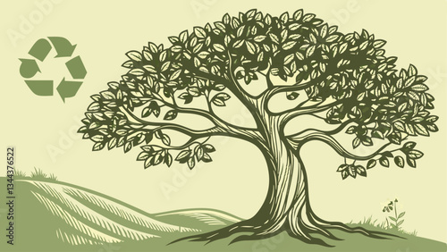 realistic tree illustration and eco friendly design