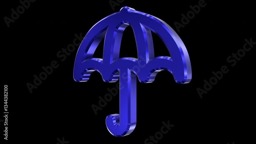 Umbrella Shiny Rotating 3D Icon 4K 60fps Looping Apple ProRes with Alpha Channel Change Color with Hue Effect