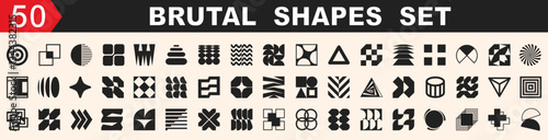 Brutal shapes minimal style design geometric set. Postmodern geometric forms. Collection vector shapes and forms, trendy retro design symbols