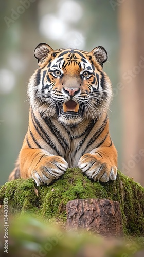Obraz na płótnie Majestic tiger resting on mossy log w salonie