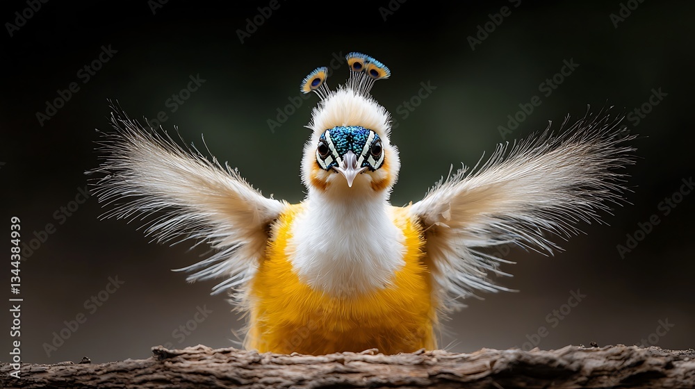 Majestic yellow bird with flared wings