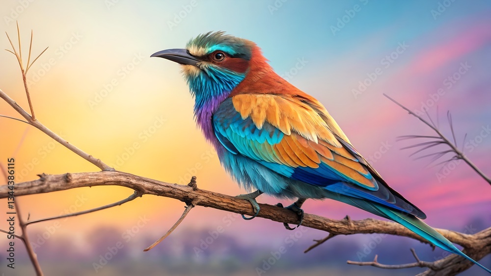 Obraz premium A stunning, vibrant bird perched on a branch