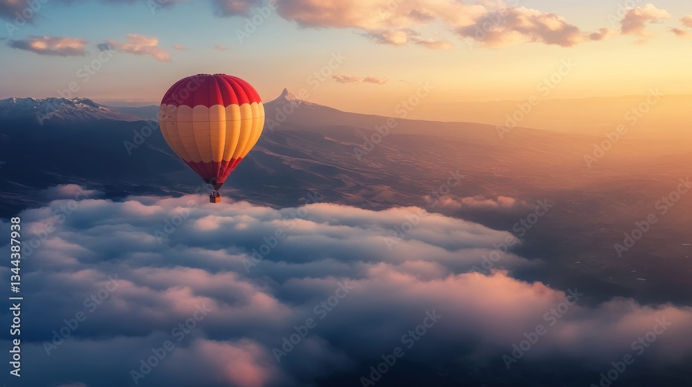 Obraz premium Serene Hot Air Balloon Ride Above the Clouds at Sunrise