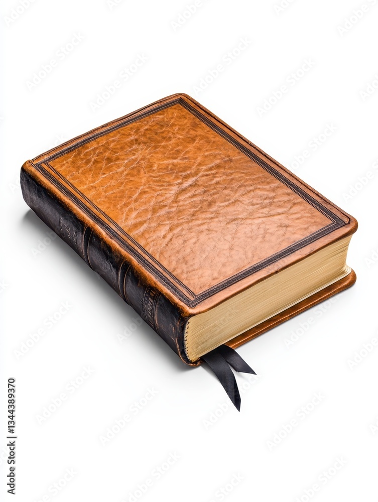 Obraz premium Antique Leather-Bound Book with Aged Texture and Dark Accents on White Background