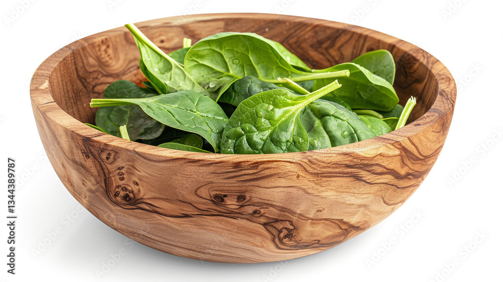 Fresh baby spinach leaves in a rustic wooden bowl. Fresh baby spinach leaves in a rustic wooden bowl.