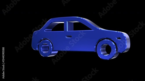 Car Shiny Rotating 3D Icon 4K 60fps Looping Apple ProRes with Alpha Channel Change Color with Hue Effect