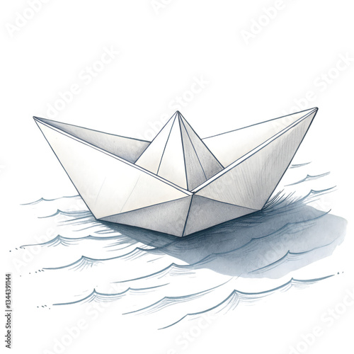 Paper boat watercolor hand drawn illustration Single object isolated on white background