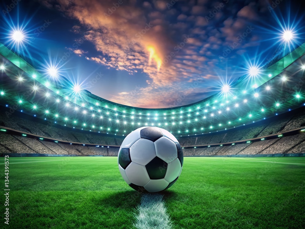 Stadium Soccer Field Background: Epic Green Grass, Bright Lights, Empty Seats