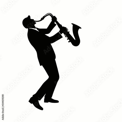 Silhouette of a man playing the saxophone at a jazz concert