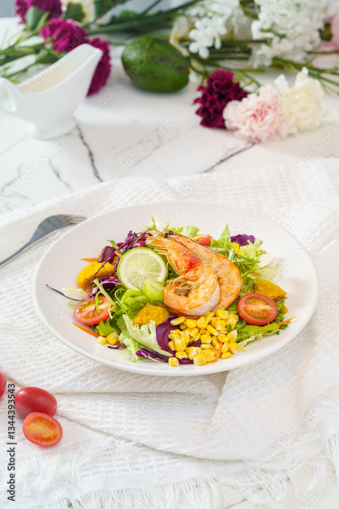 Mixed fruit and vegetable salad on a simple background Mixed fruit and vegetable salad on a simple background