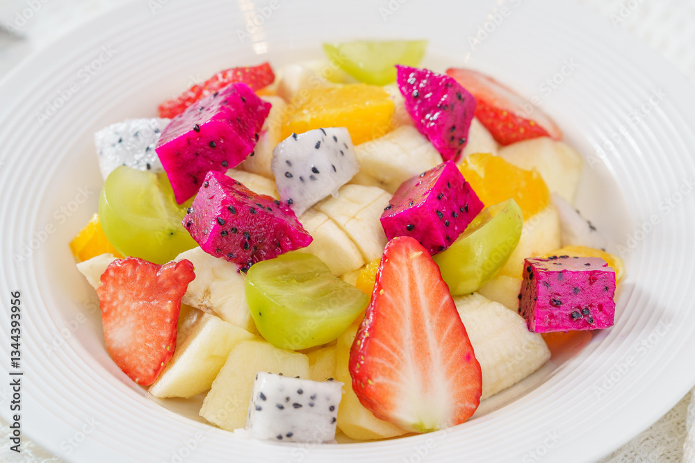 Mixed fruit and vegetable salad on a simple background Mixed fruit and vegetable salad on a simple background