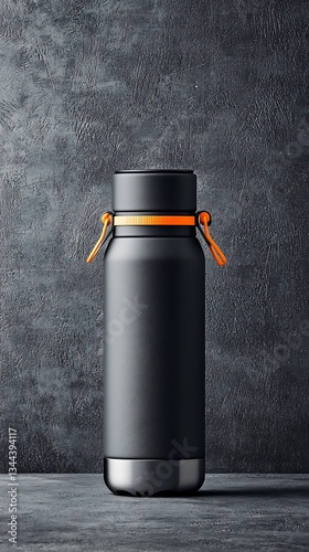 Obraz na płótnie Modern, sleek, black insulated water bottle with orange accents w salonie