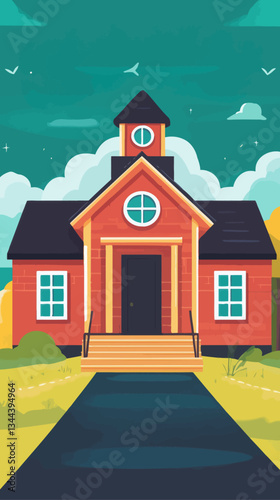 Flat Minimalist SVG Vector of Brick School Building for Back to School Theme