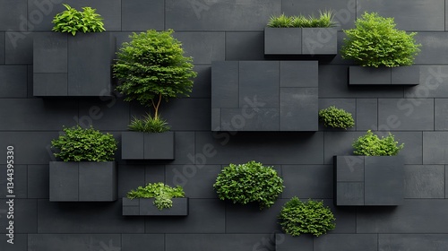 Obraz na płótnie Modern vertical garden design on dark gray wall w salonie