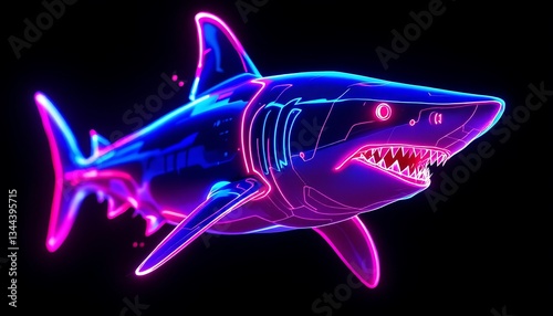 Wallpaper Mural Neon Shark Art Glowing Pink Blue Cyber Shark Image Torontodigital.ca
