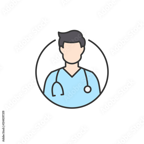 A figure symbolizing compassionate care. A male in a blue uniform with a stethoscope, embodying professionalism and dedication in nursing