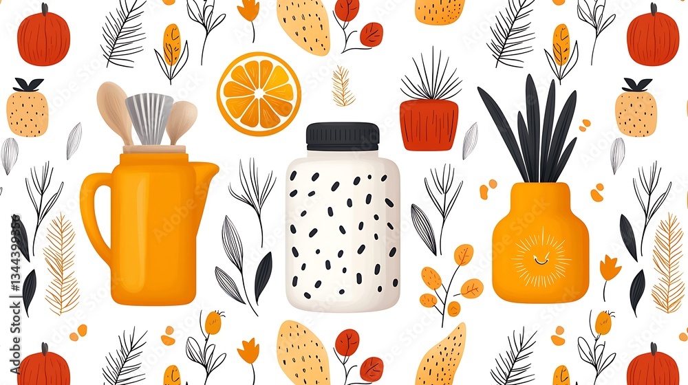 Orange kitchen & home decor seamless pattern