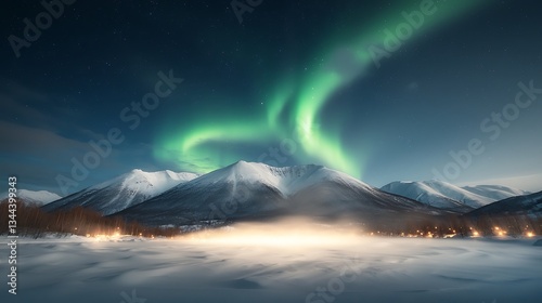 Obraz na płótnie Northern Lights over snowy mountains w salonie