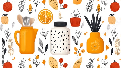Obraz na płótnie Orange kitchen & home decor seamless pattern w salonie