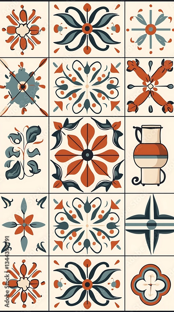 Ornate decorative tiles in a repeating pattern